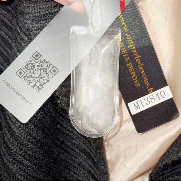 New! On Parle de Vous Paris Champagne Black Knit Shawl Collar Down Coat Sz XS-S - Picture 12 of 16